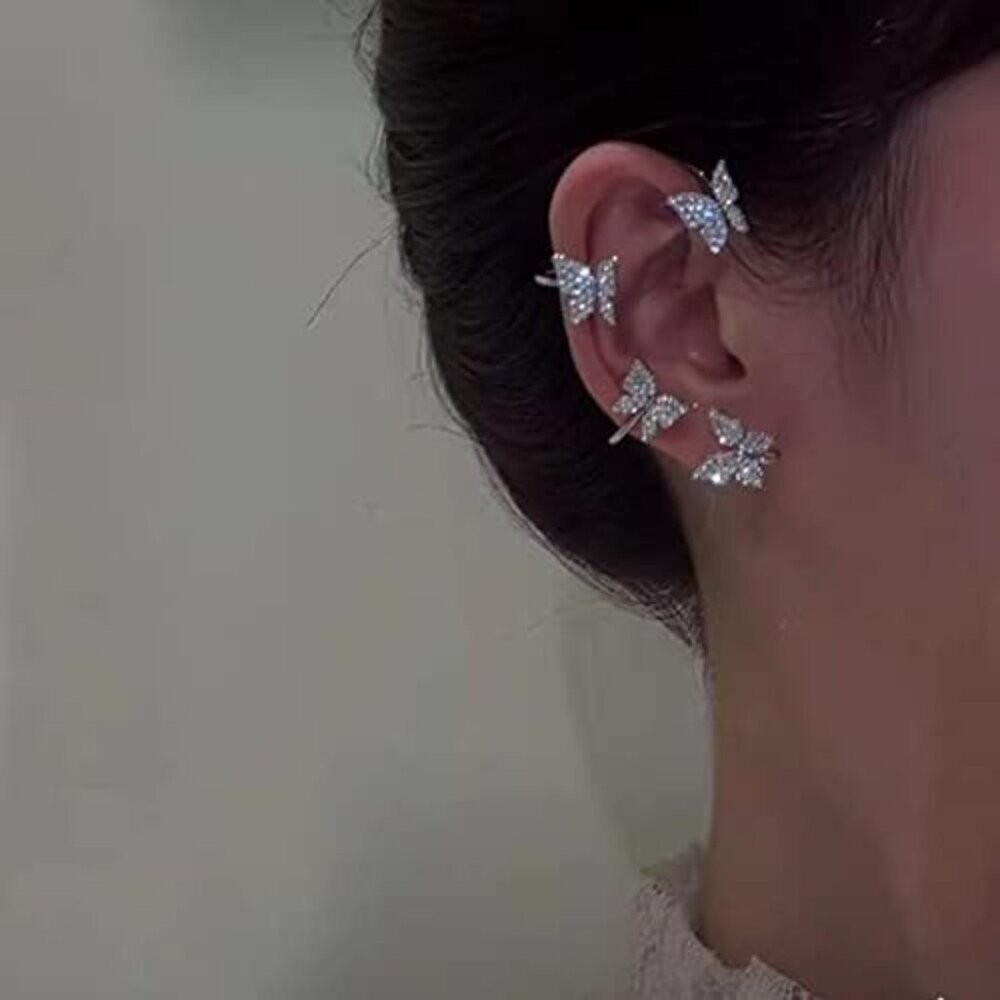 Shining Butterfly Ear Cuffs Zircon Butterfly Earrings for Women Ear Cuffs for Wo - Picture 5 of 6